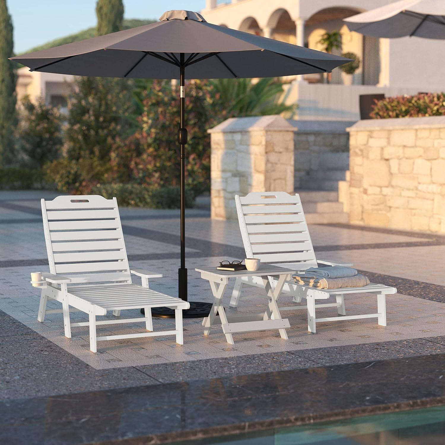 imageFlash Furniture Monterey Adjustable Adirondack Loungers with Cup Holders AllWeather IndoorOutdoor HDPE Lounge Chairs Set of 2 GrayWhite