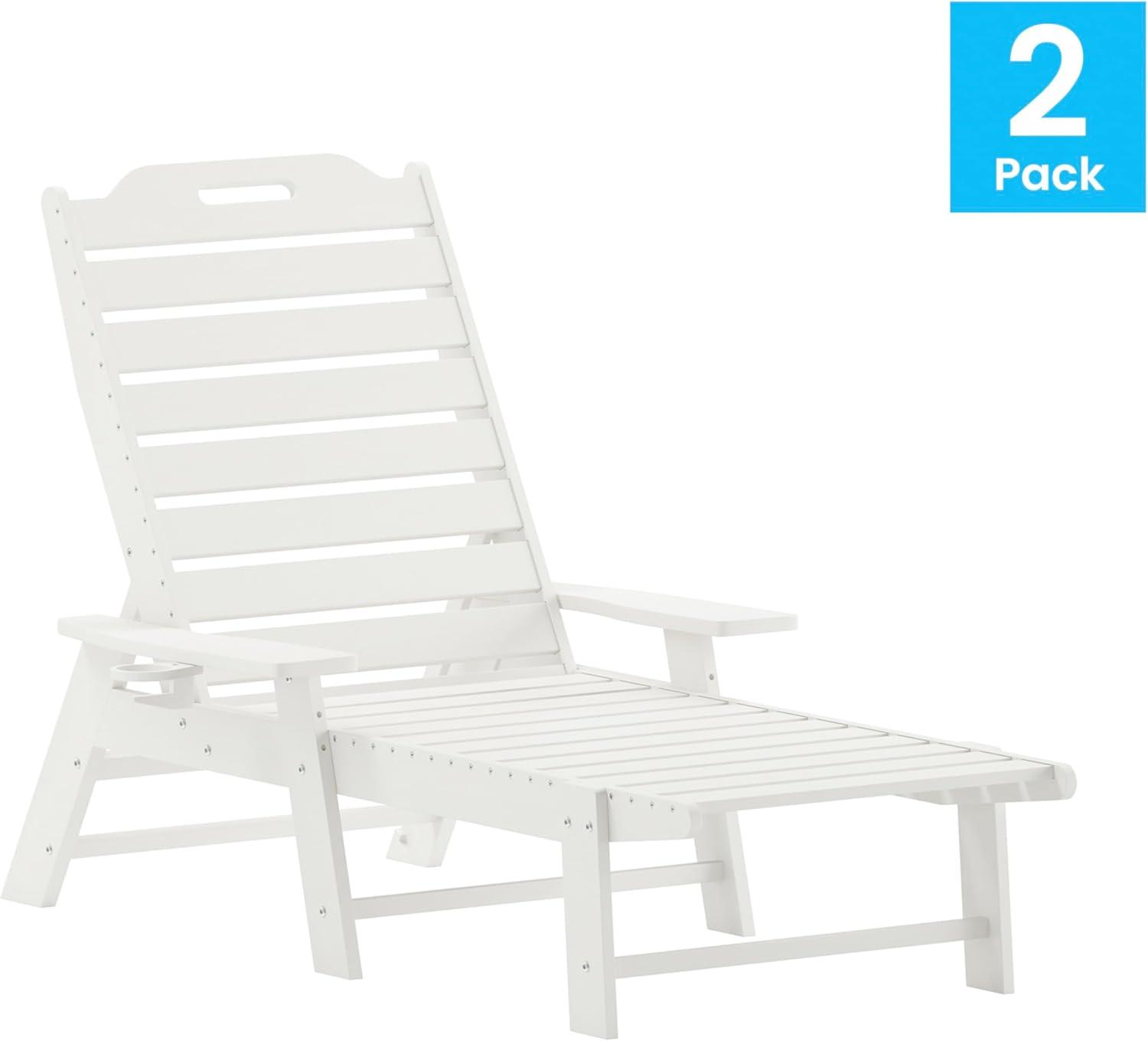 imageFlash Furniture Monterey Adjustable Adirondack Loungers with Cup Holders AllWeather IndoorOutdoor HDPE Lounge Chairs Set of 2 GrayWhite