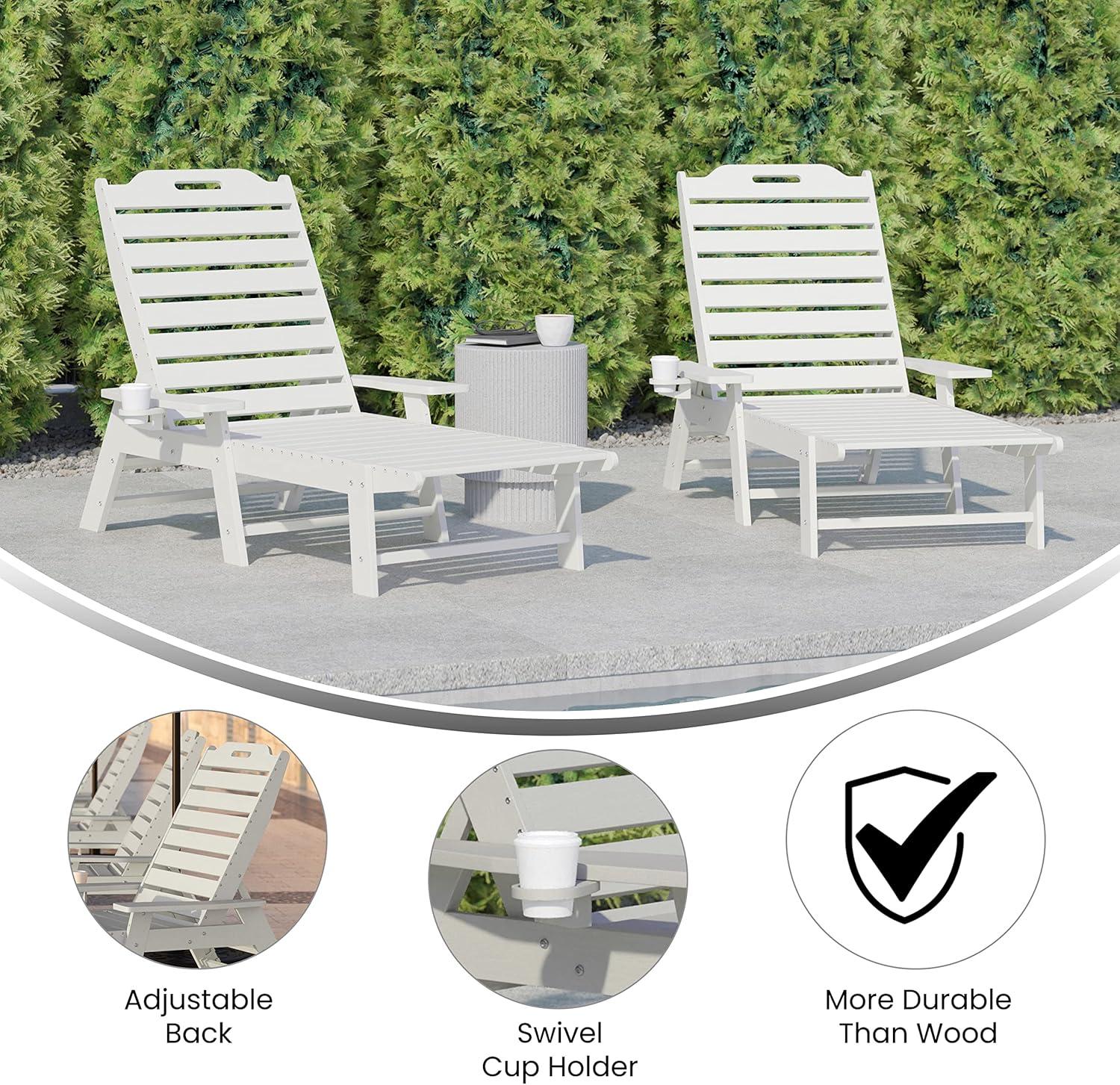 imageFlash Furniture Monterey Adjustable Adirondack Loungers with Cup Holders AllWeather IndoorOutdoor HDPE Lounge Chairs Set of 2 GrayWhite