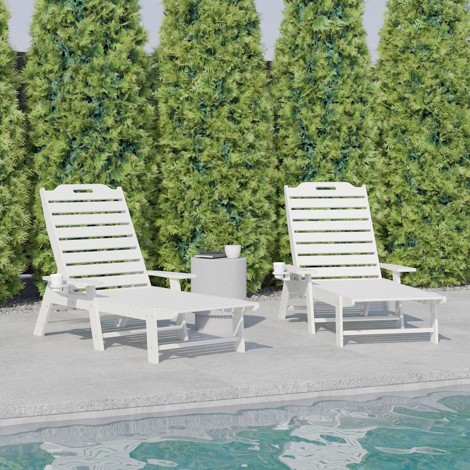 imageFlash Furniture Monterey Adjustable Adirondack Loungers with Cup Holders AllWeather IndoorOutdoor HDPE Lounge Chairs Set of 2 GrayWhite