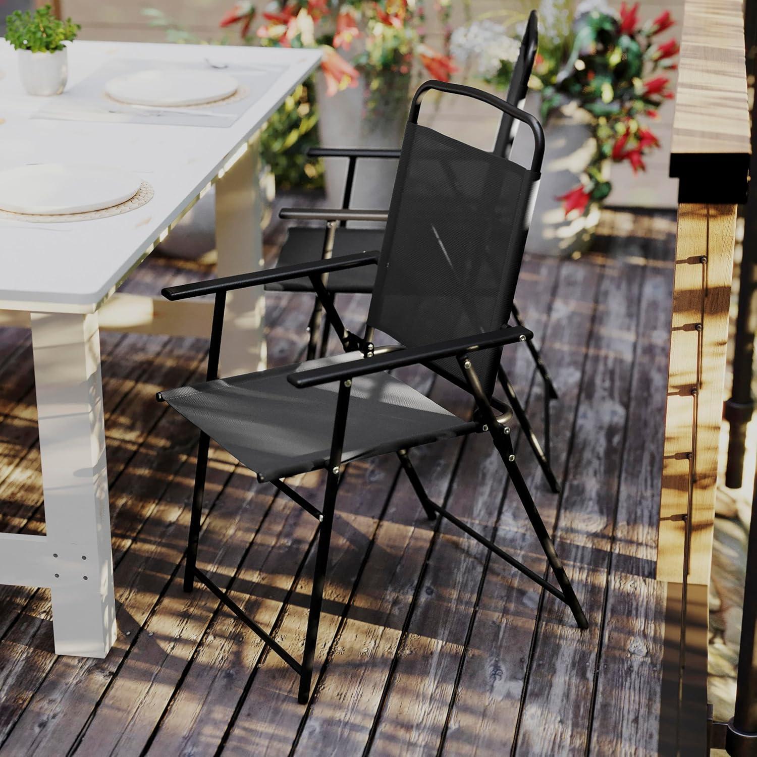 imageFlash Furniture Mystic Folding Patio Sling Chairs Outdoor Textilene Lawn Chairs with Armrests Set of 2 GrayBlack