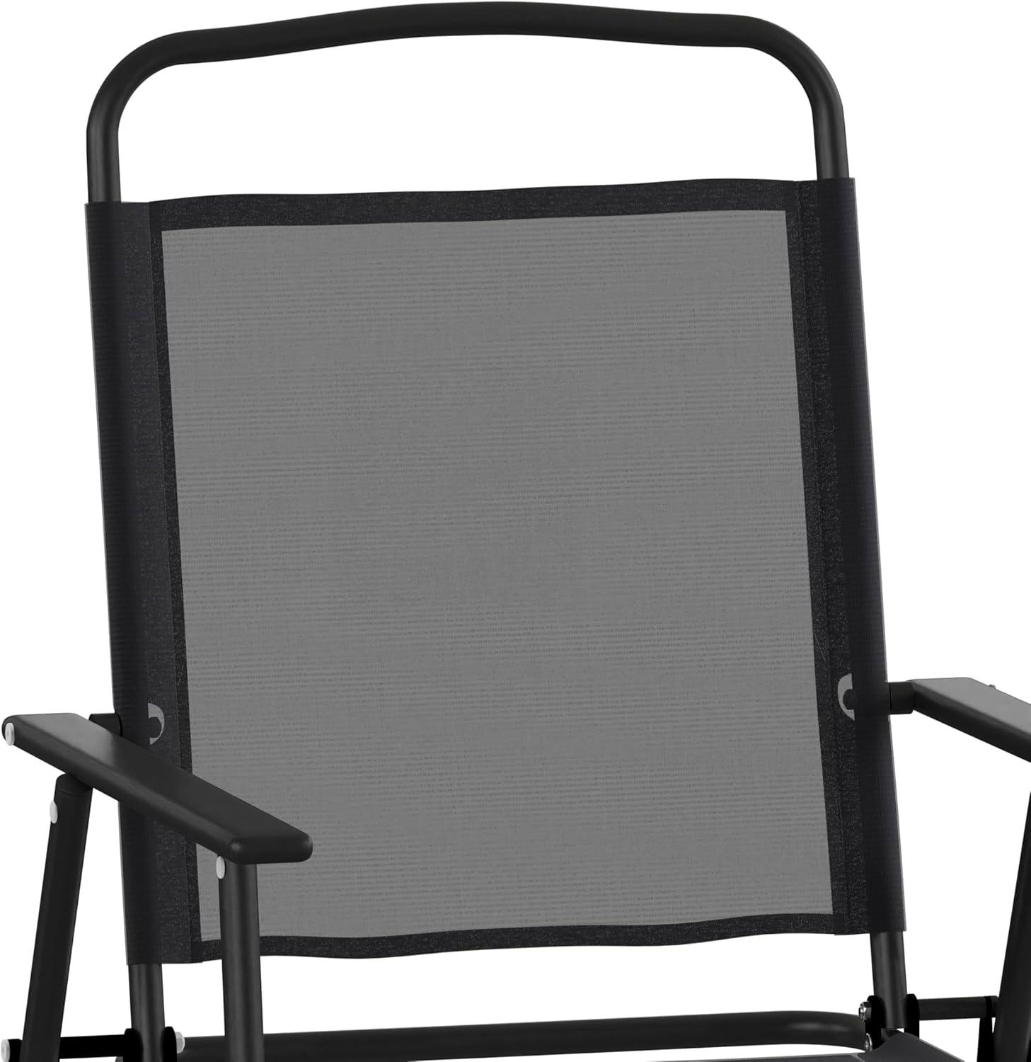 imageFlash Furniture Mystic Folding Patio Sling Chairs Outdoor Textilene Lawn Chairs with Armrests Set of 2 GrayBlack