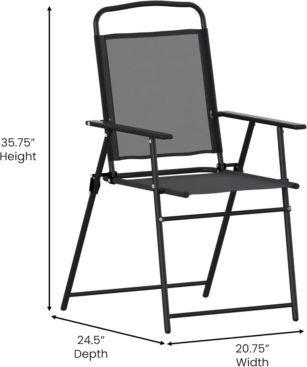imageFlash Furniture Mystic Folding Patio Sling Chairs Outdoor Textilene Lawn Chairs with Armrests Set of 2 GrayBlack