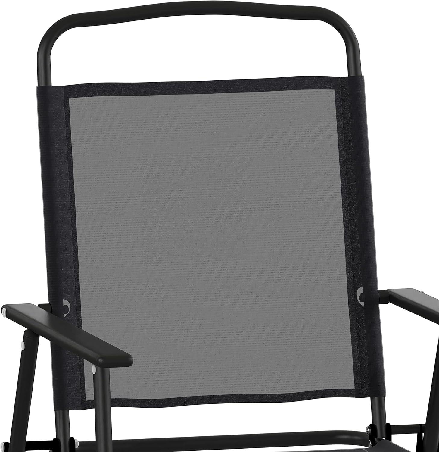 imageFlash Furniture Mystic Folding Patio Sling Chairs Outdoor Textilene Lawn Chairs with Armrests Set of 2 GrayBlack