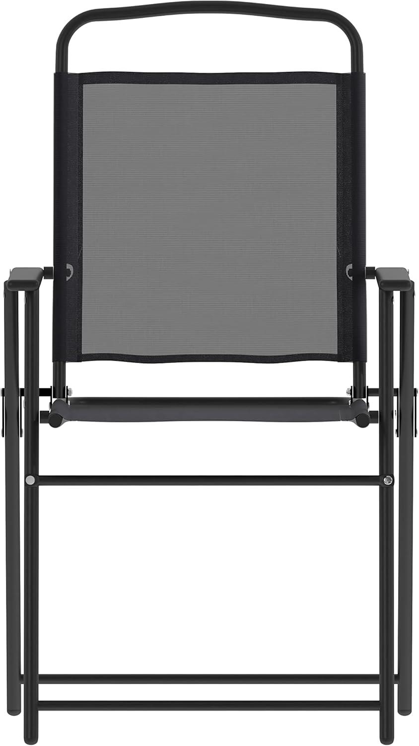 imageFlash Furniture Mystic Folding Patio Sling Chairs Outdoor Textilene Lawn Chairs with Armrests Set of 2 GrayBlack