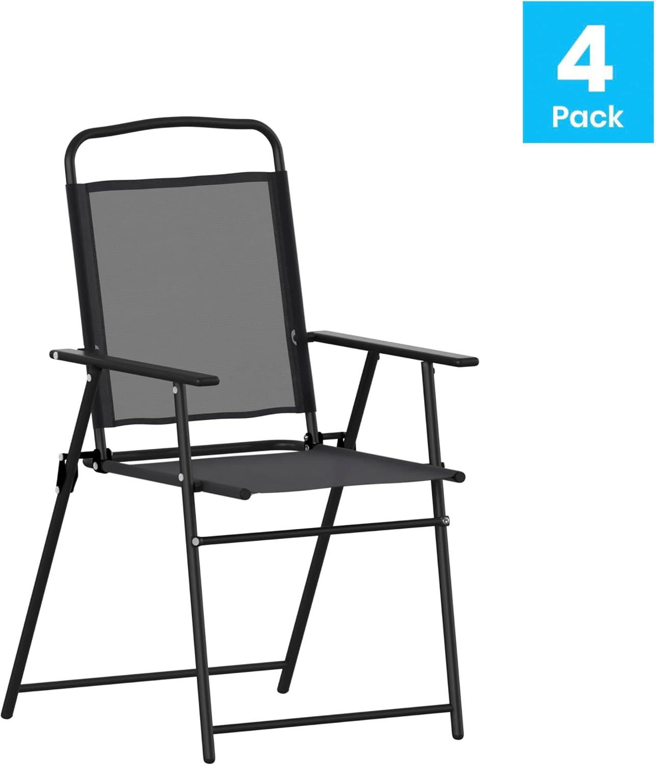 imageFlash Furniture Mystic Folding Patio Sling Chairs Outdoor Textilene Lawn Chairs with Armrests Set of 2 GrayBlack