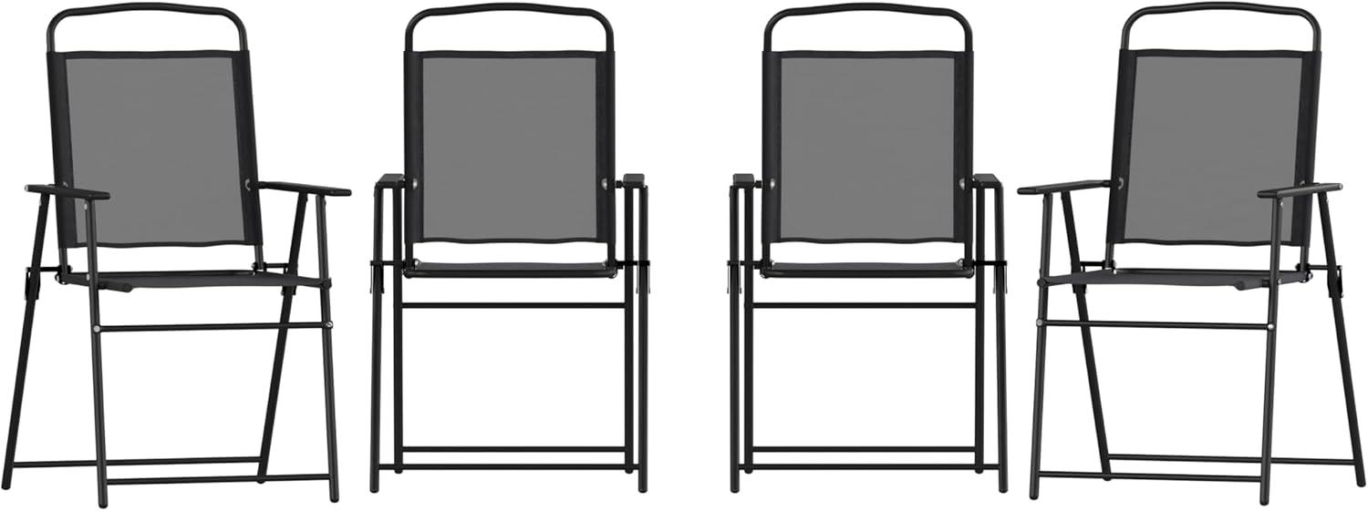 imageFlash Furniture Mystic Folding Patio Sling Chairs Outdoor Textilene Lawn Chairs with Armrests Set of 2 GrayBlack