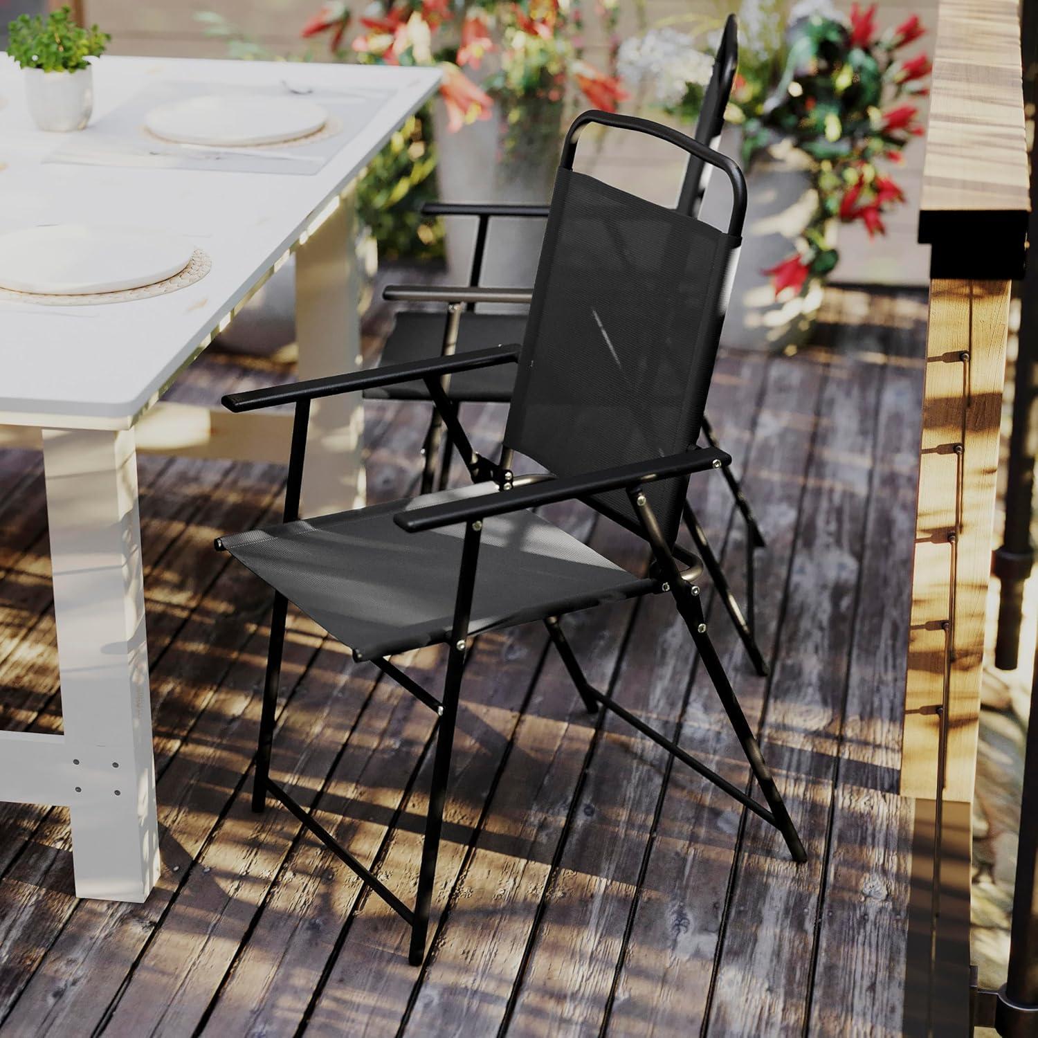 imageFlash Furniture Mystic Folding Patio Sling Chairs Outdoor Textilene Lawn Chairs with Armrests Set of 2 GrayBlack