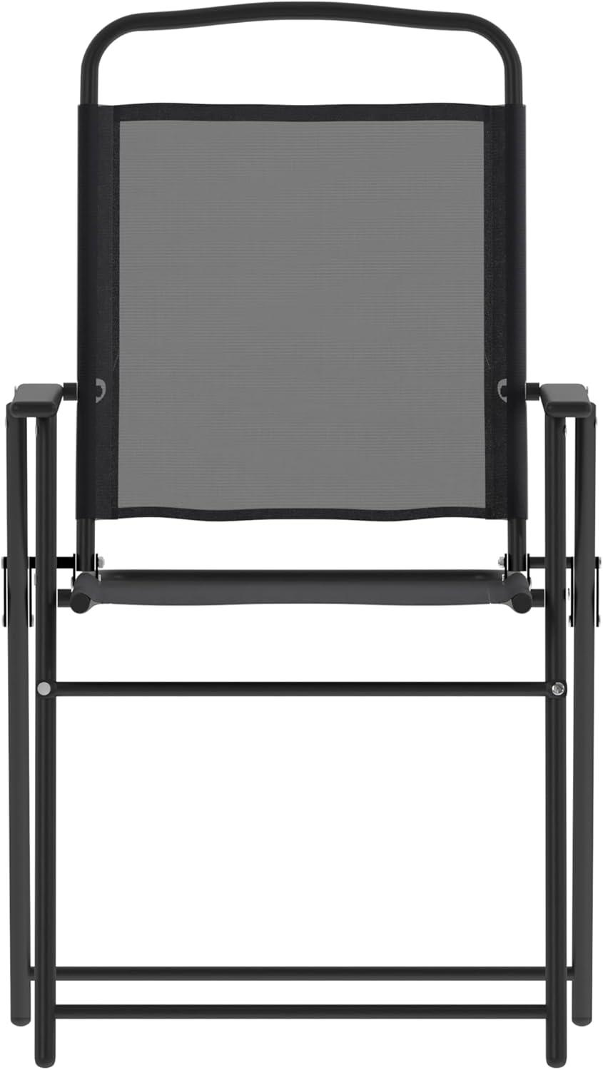 imageFlash Furniture Mystic Folding Patio Sling Chairs Outdoor Textilene Lawn Chairs with Armrests Set of 2 GrayBlack