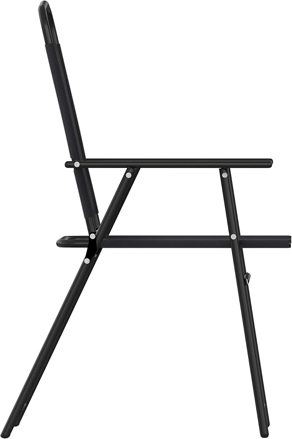 imageFlash Furniture Mystic Folding Patio Sling Chairs Outdoor Textilene Lawn Chairs with Armrests Set of 2 GrayBlack