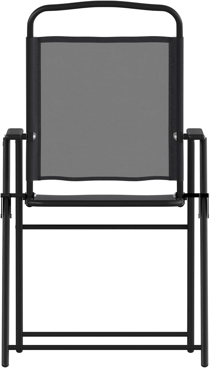 imageFlash Furniture Mystic Folding Patio Sling Chairs Outdoor Textilene Lawn Chairs with Armrests Set of 2 GrayBlack