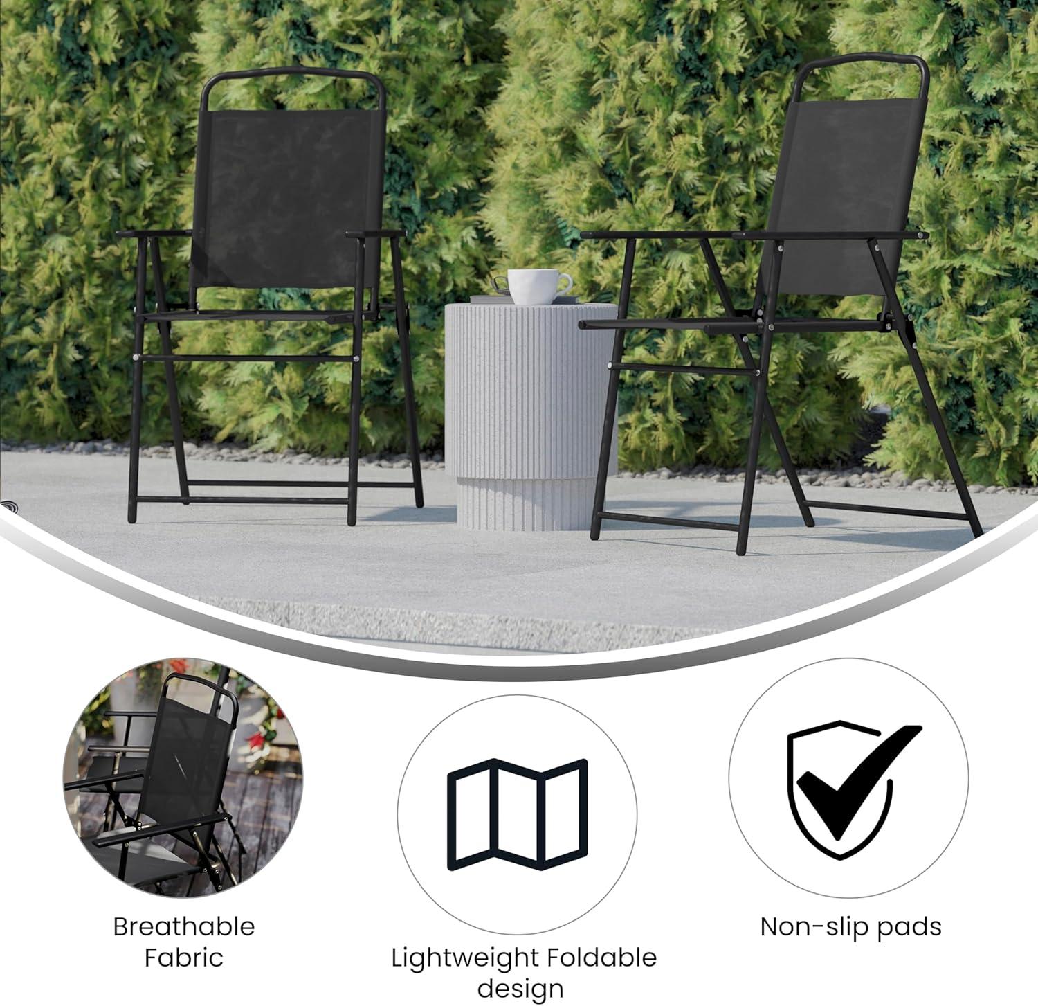 imageFlash Furniture Mystic Folding Patio Sling Chairs Outdoor Textilene Lawn Chairs with Armrests Set of 2 GrayBlack