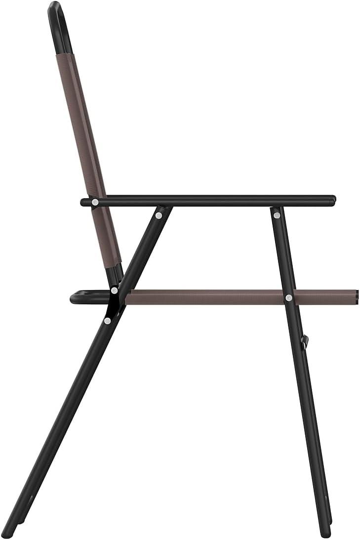 imageFlash Furniture Mystic Folding Patio Sling Chairs Outdoor Textilene Lawn Chairs with Armrests Set of 2 GrayBrown