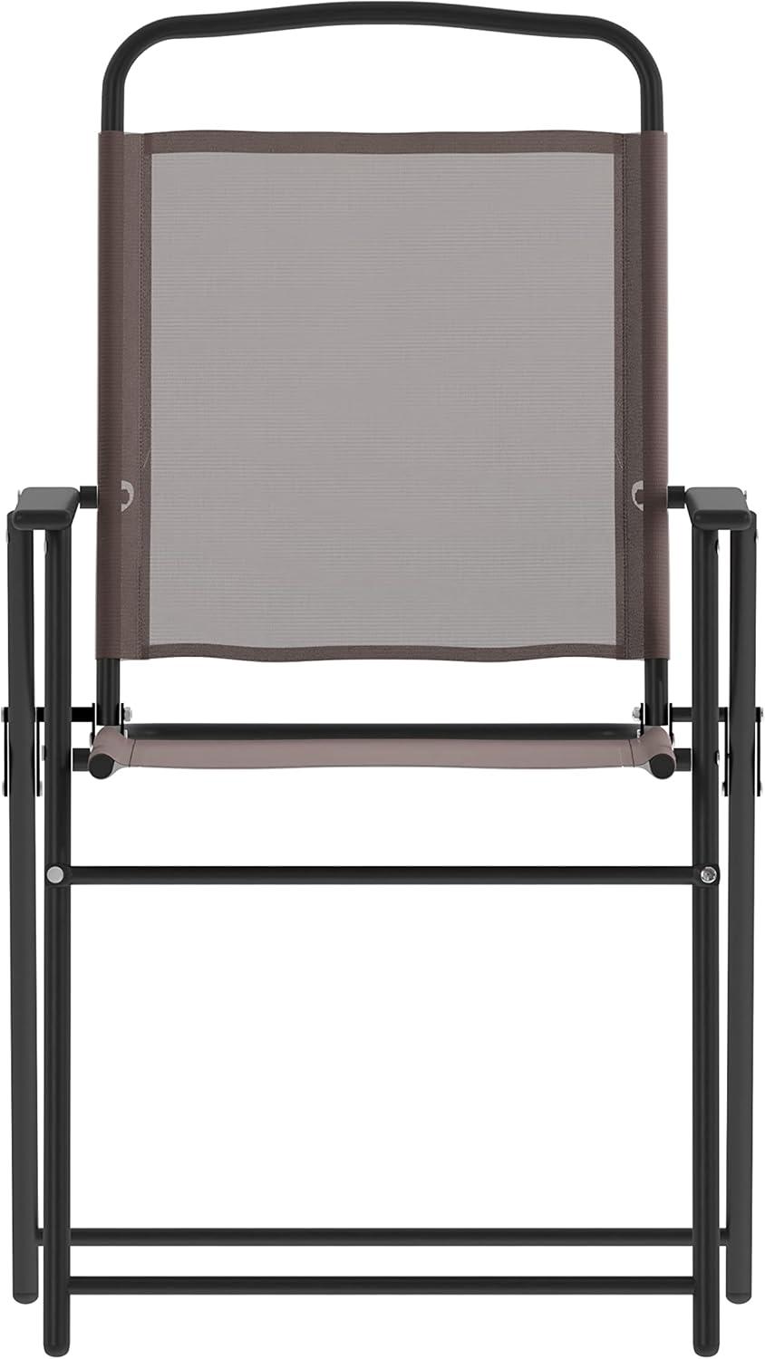imageFlash Furniture Mystic Folding Patio Sling Chairs Outdoor Textilene Lawn Chairs with Armrests Set of 2 GrayBrown