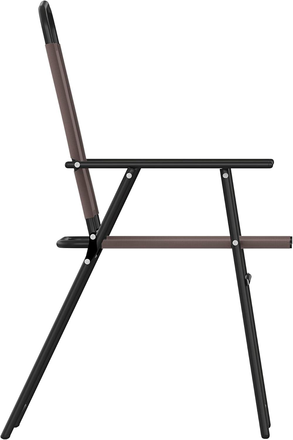 imageFlash Furniture Mystic Folding Patio Sling Chairs Outdoor Textilene Lawn Chairs with Armrests Set of 2 GrayBrown