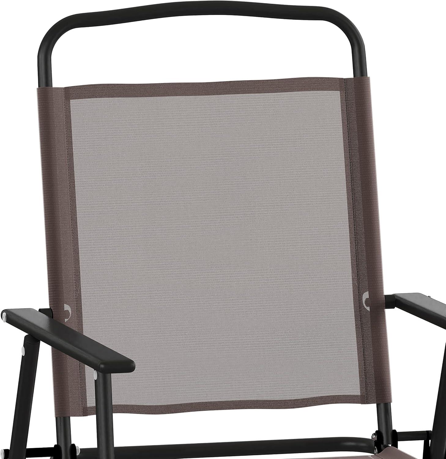imageFlash Furniture Mystic Folding Patio Sling Chairs Outdoor Textilene Lawn Chairs with Armrests Set of 2 GrayBrown