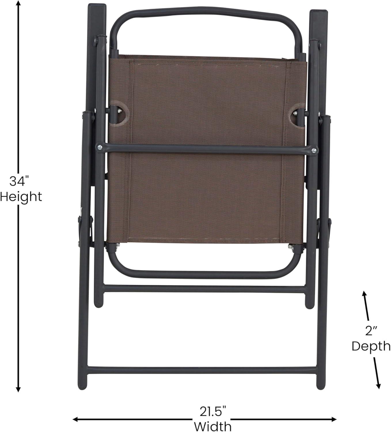 imageFlash Furniture Mystic Folding Patio Sling Chairs Outdoor Textilene Lawn Chairs with Armrests Set of 2 GrayBrown