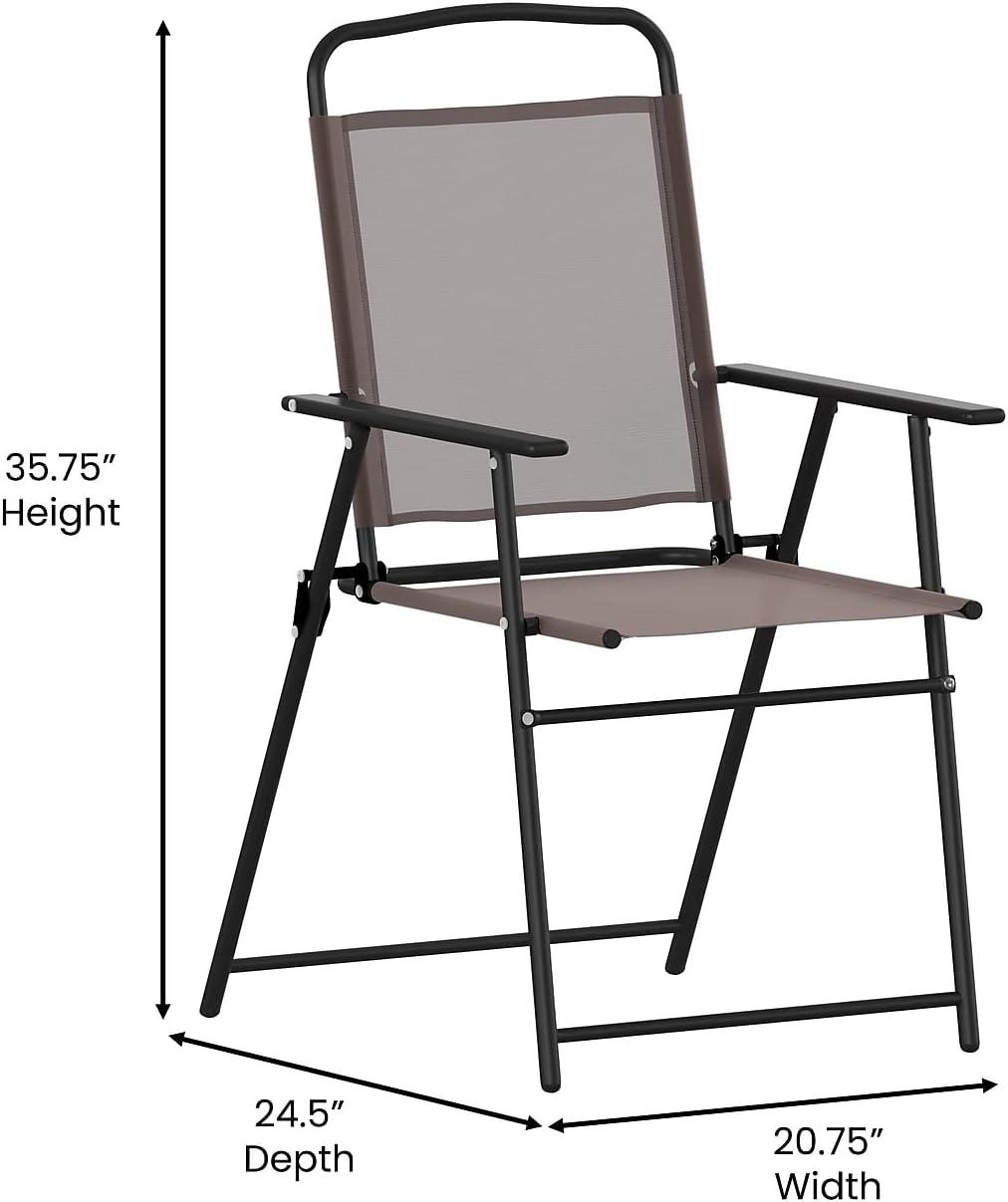 imageFlash Furniture Mystic Folding Patio Sling Chairs Outdoor Textilene Lawn Chairs with Armrests Set of 2 GrayBrown