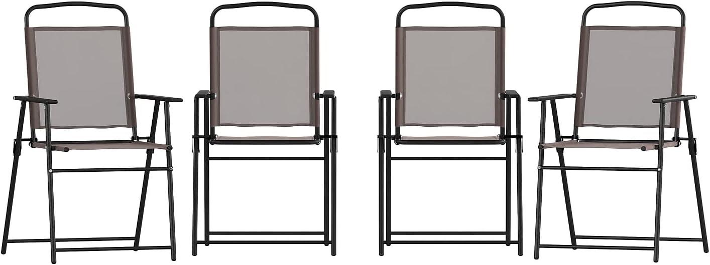 imageFlash Furniture Mystic Folding Patio Sling Chairs Outdoor Textilene Lawn Chairs with Armrests Set of 2 GrayBrown