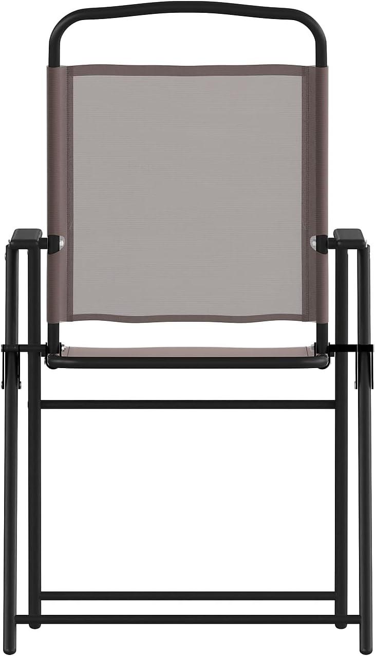 imageFlash Furniture Mystic Folding Patio Sling Chairs Outdoor Textilene Lawn Chairs with Armrests Set of 2 GrayBrown