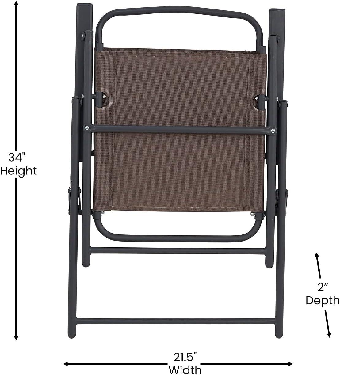 imageFlash Furniture Mystic Folding Patio Sling Chairs Outdoor Textilene Lawn Chairs with Armrests Set of 2 GrayBrown