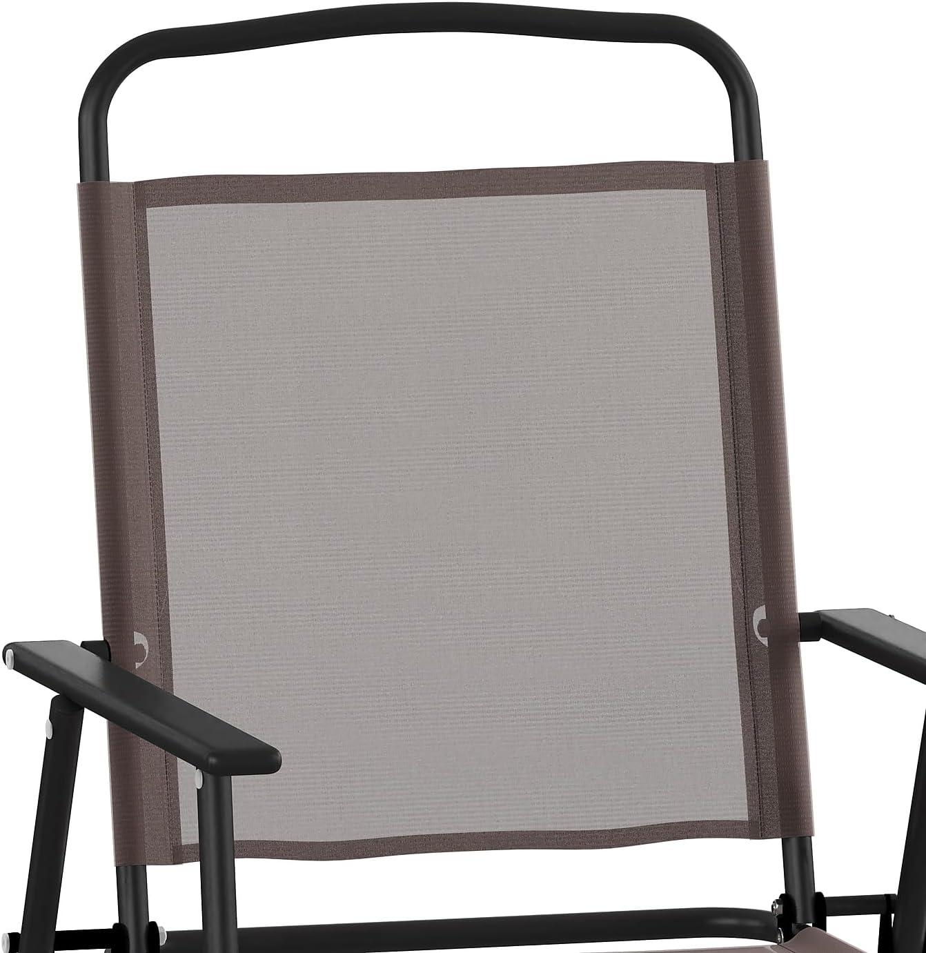 imageFlash Furniture Mystic Folding Patio Sling Chairs Outdoor Textilene Lawn Chairs with Armrests Set of 2 GrayBrown