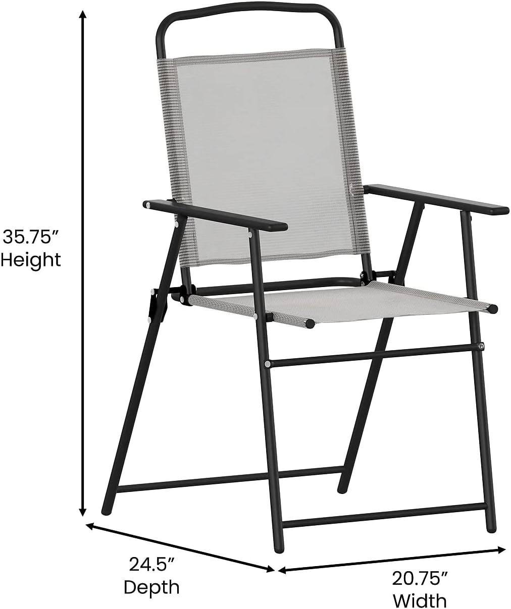 imageFlash Furniture Mystic Folding Patio Sling Chairs Outdoor Textilene Lawn Chairs with Armrests Set of 2 GrayGrey