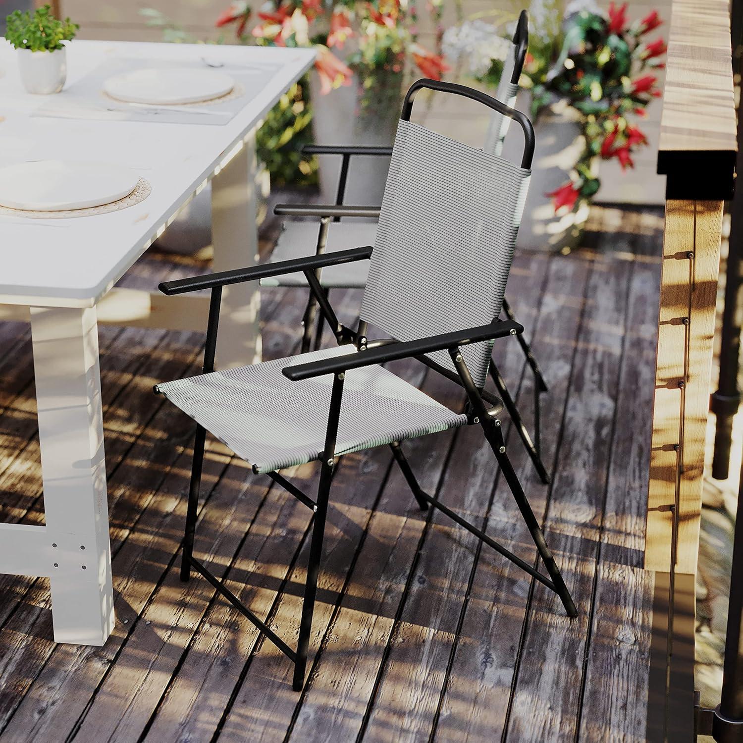 imageFlash Furniture Mystic Folding Patio Sling Chairs Outdoor Textilene Lawn Chairs with Armrests Set of 2 GrayGrey