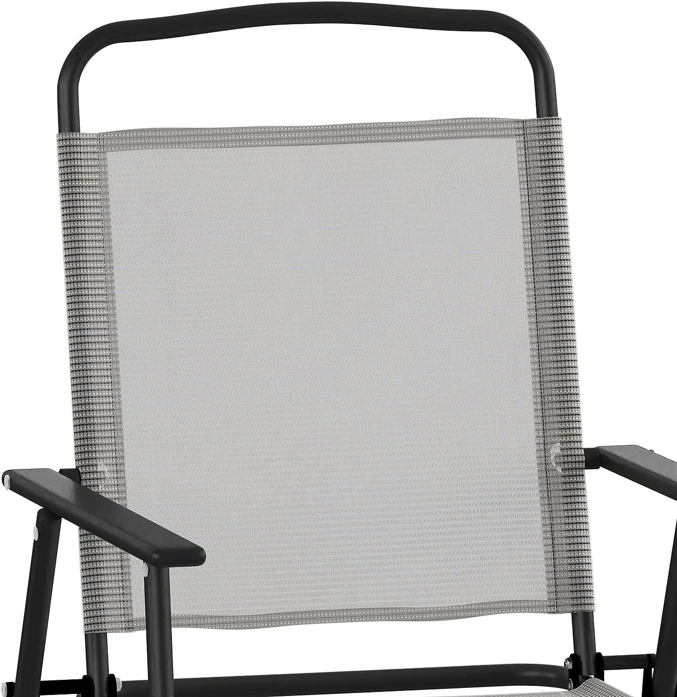 imageFlash Furniture Mystic Folding Patio Sling Chairs Outdoor Textilene Lawn Chairs with Armrests Set of 2 GrayGrey