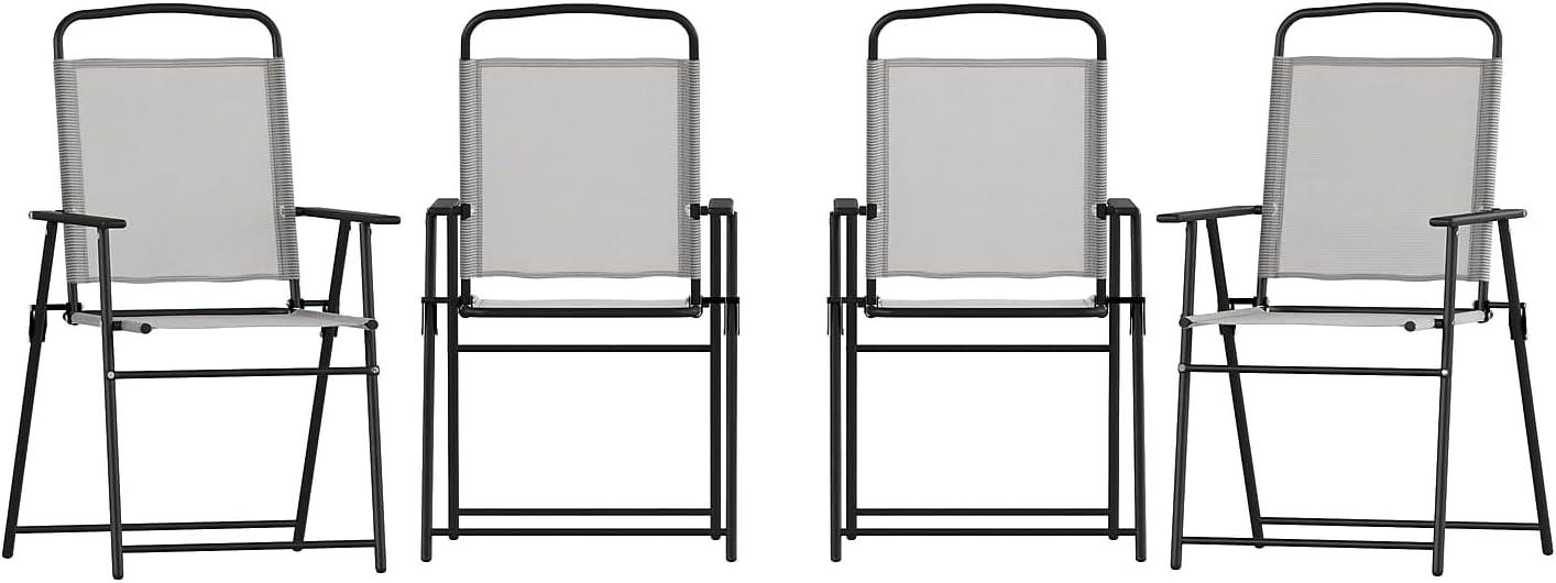 imageFlash Furniture Mystic Folding Patio Sling Chairs Outdoor Textilene Lawn Chairs with Armrests Set of 2 GrayGrey