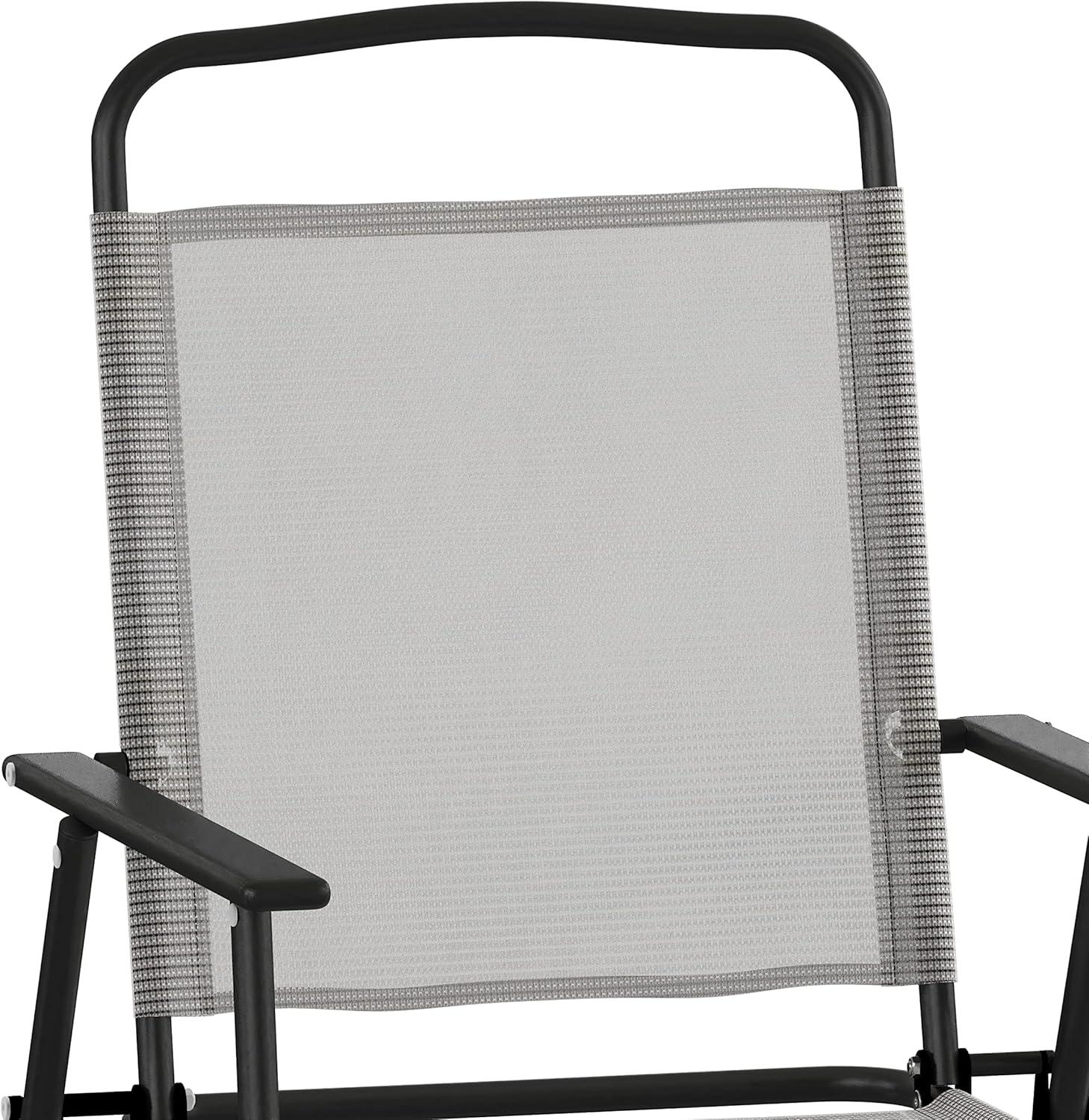 imageFlash Furniture Mystic Folding Patio Sling Chairs Outdoor Textilene Lawn Chairs with Armrests Set of 2 GrayGrey