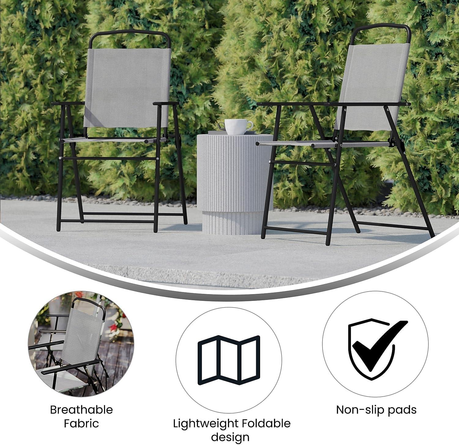 imageFlash Furniture Mystic Folding Patio Sling Chairs Outdoor Textilene Lawn Chairs with Armrests Set of 2 GrayGrey