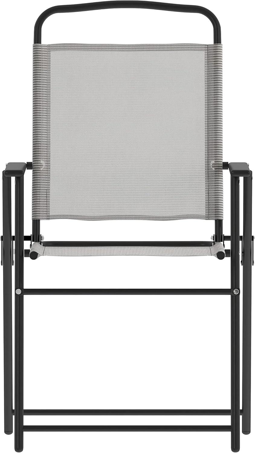 imageFlash Furniture Mystic Folding Patio Sling Chairs Outdoor Textilene Lawn Chairs with Armrests Set of 2 GrayGrey