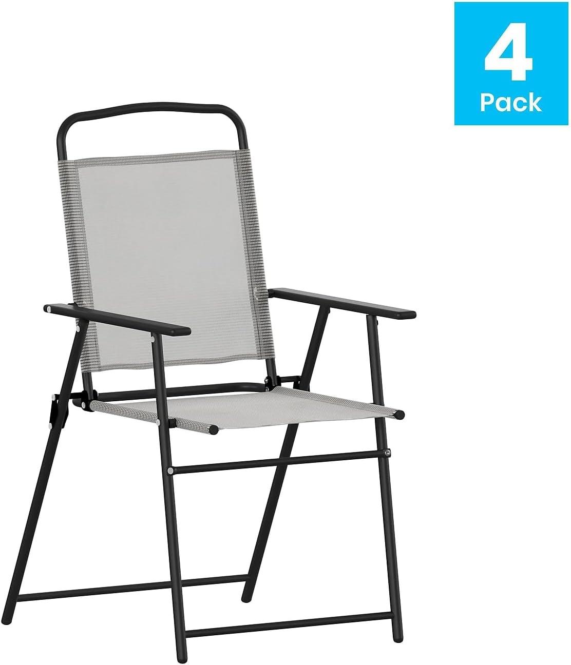 imageFlash Furniture Mystic Folding Patio Sling Chairs Outdoor Textilene Lawn Chairs with Armrests Set of 2 GrayGrey
