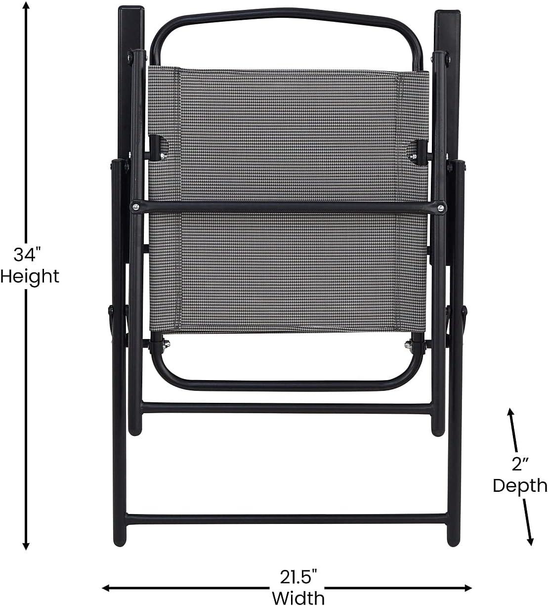 imageFlash Furniture Mystic Folding Patio Sling Chairs Outdoor Textilene Lawn Chairs with Armrests Set of 2 GrayGrey