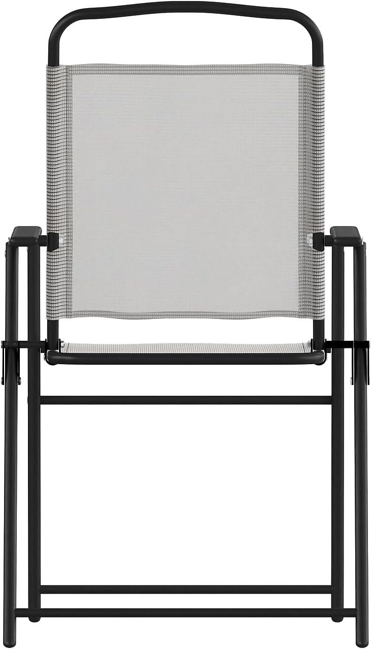 imageFlash Furniture Mystic Folding Patio Sling Chairs Outdoor Textilene Lawn Chairs with Armrests Set of 2 GrayGrey