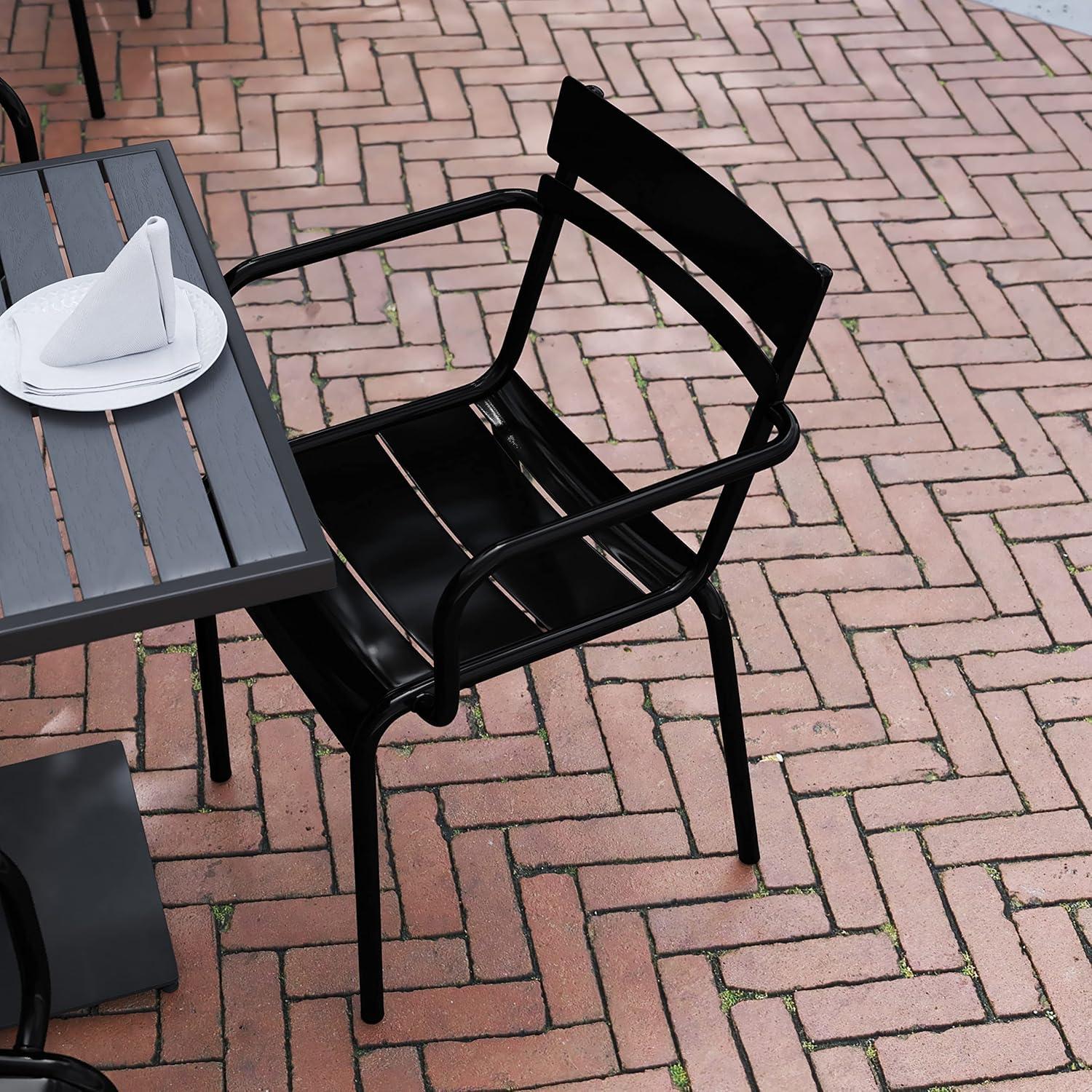 imageFlash Furniture Nash Commercial Grade Steel Stack Chair IndoorOutdoor Arm Chair with 2 Slat Back Set of 4 SilverBlack