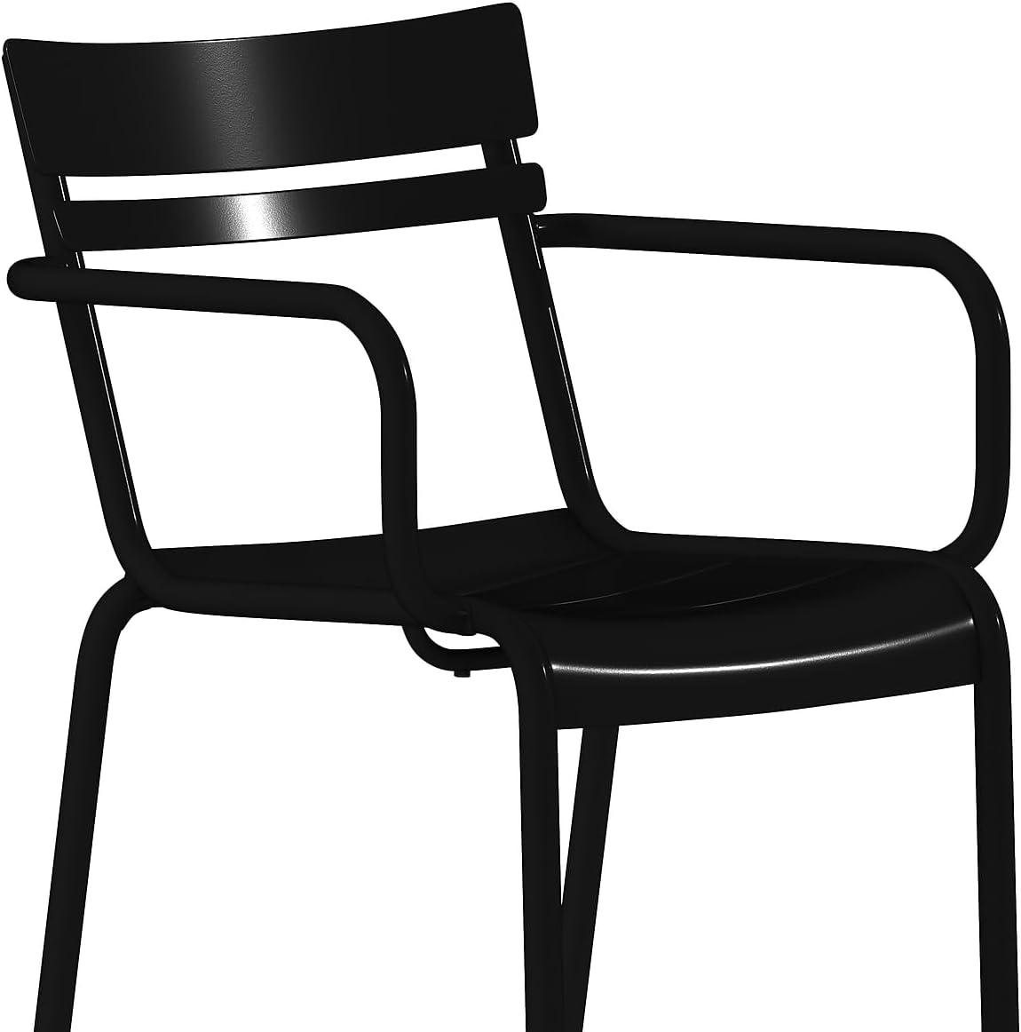 imageFlash Furniture Nash Commercial Grade Steel Stack Chair IndoorOutdoor Arm Chair with 2 Slat Back Set of 4 SilverBlack