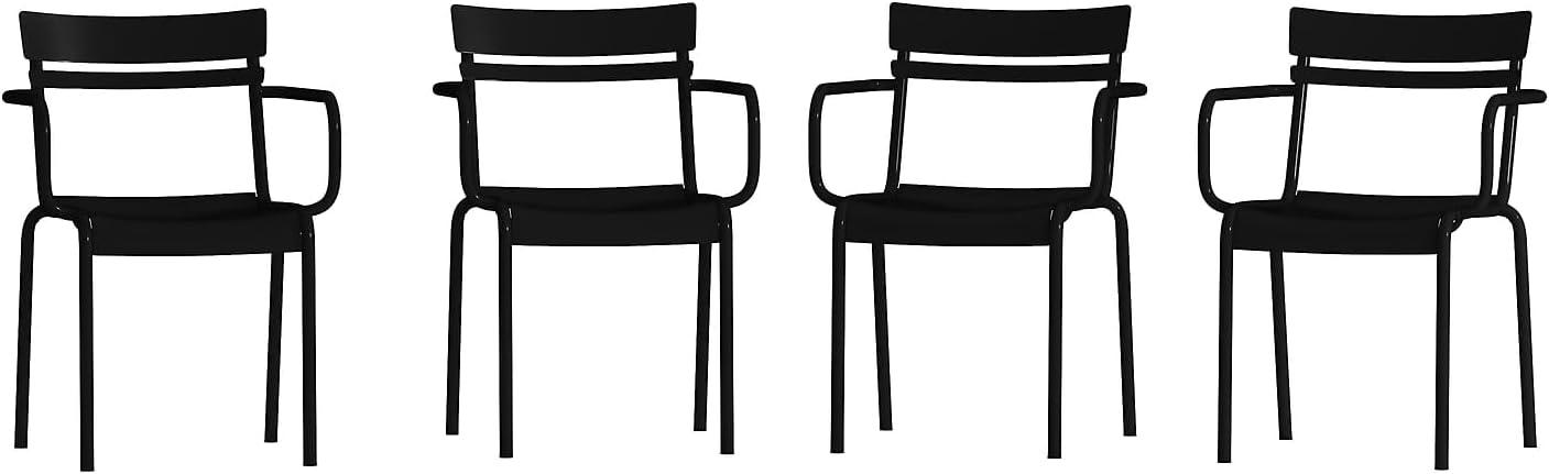 imageFlash Furniture Nash Commercial Grade Steel Stack Chair IndoorOutdoor Arm Chair with 2 Slat Back Set of 4 SilverBlack