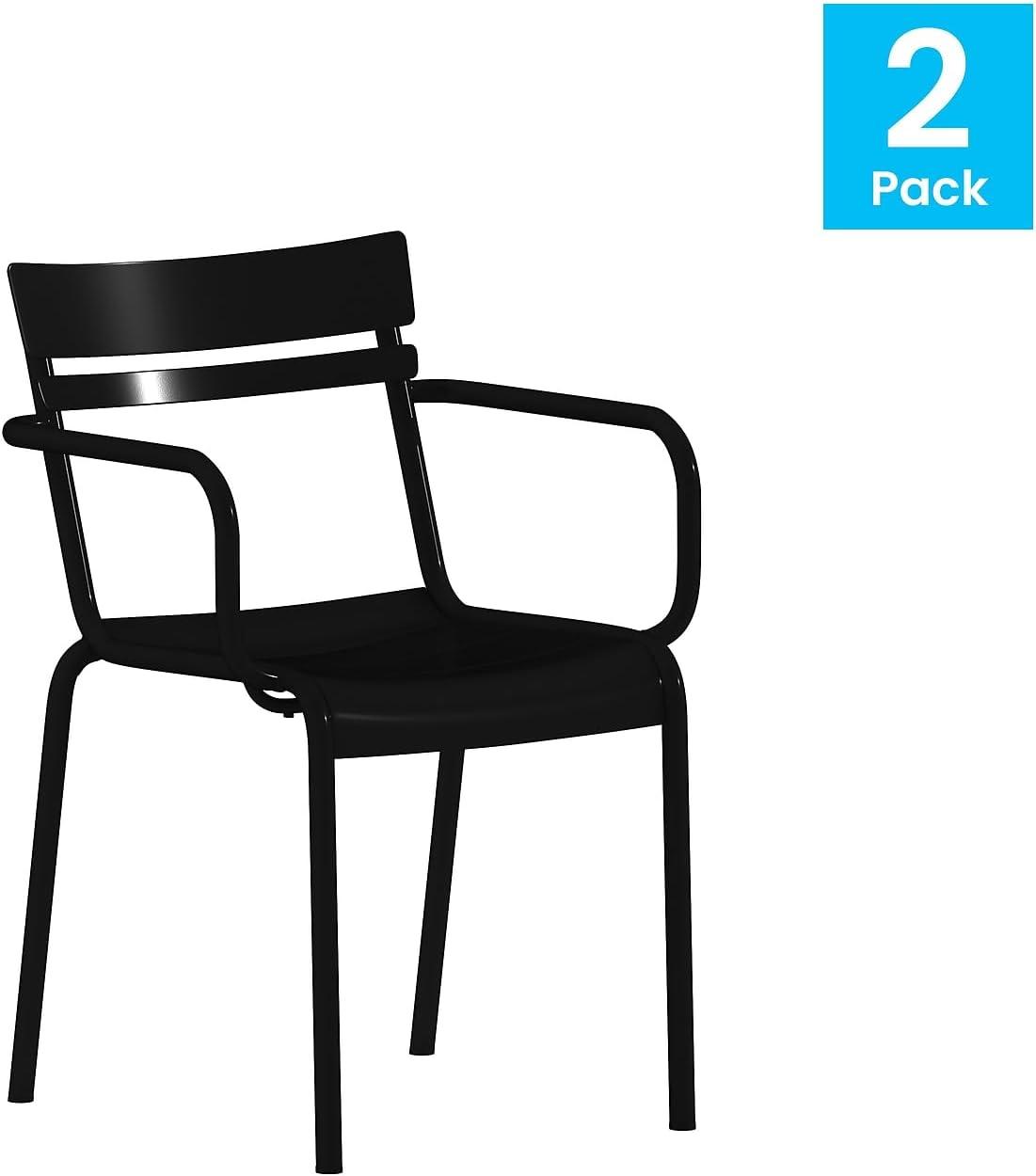 imageFlash Furniture Nash Commercial Grade Steel Stack Chair IndoorOutdoor Arm Chair with 2 Slat Back Set of 4 SilverBlack