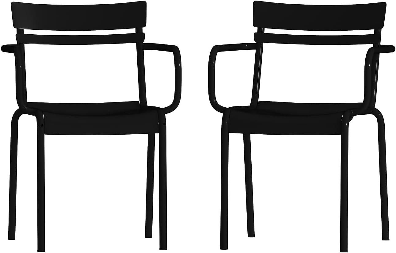 imageFlash Furniture Nash Commercial Grade Steel Stack Chair IndoorOutdoor Arm Chair with 2 Slat Back Set of 4 SilverBlack