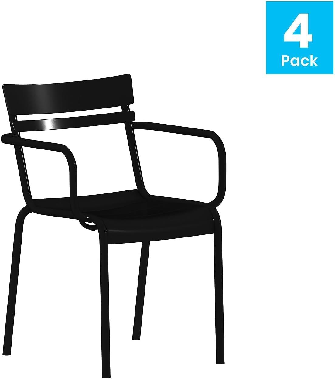 imageFlash Furniture Nash Commercial Grade Steel Stack Chair IndoorOutdoor Arm Chair with 2 Slat Back Set of 4 SilverBlack