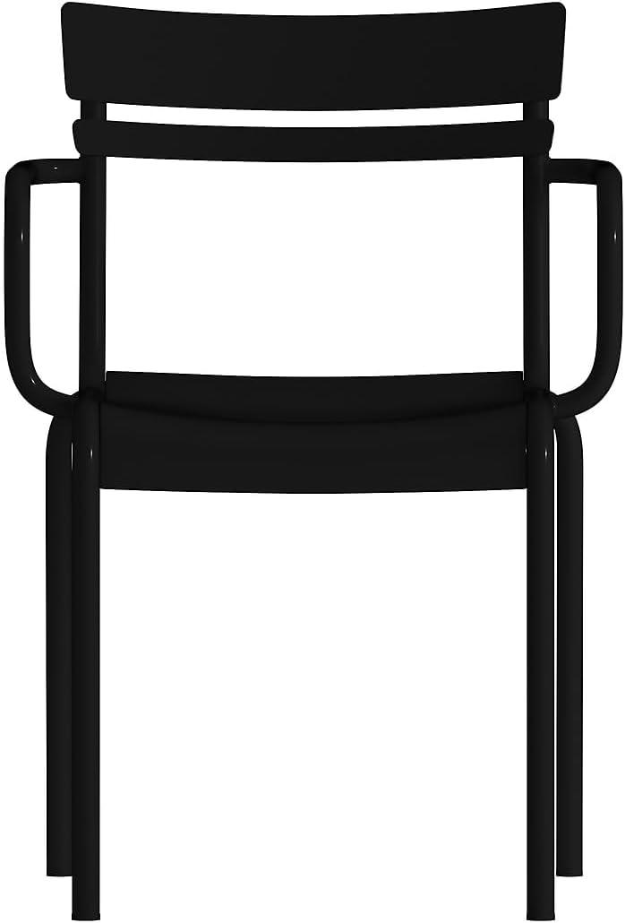 imageFlash Furniture Nash Commercial Grade Steel Stack Chair IndoorOutdoor Arm Chair with 2 Slat Back Set of 4 SilverBlack