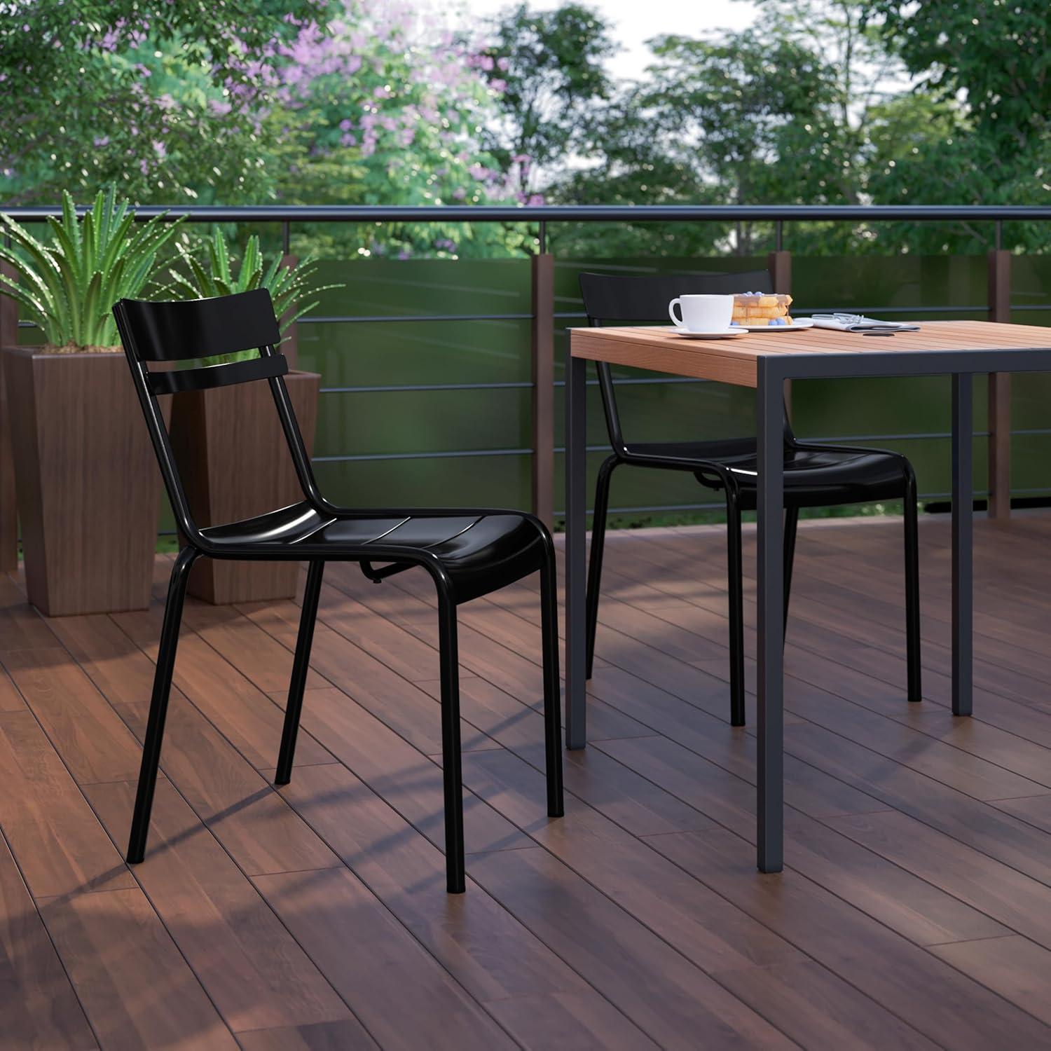 imageFlash Furniture Nash Commercial Grade Steel Stack Chair IndoorOutdoor Armless Chair with 2 Slat Back Set of 4 RedBlack