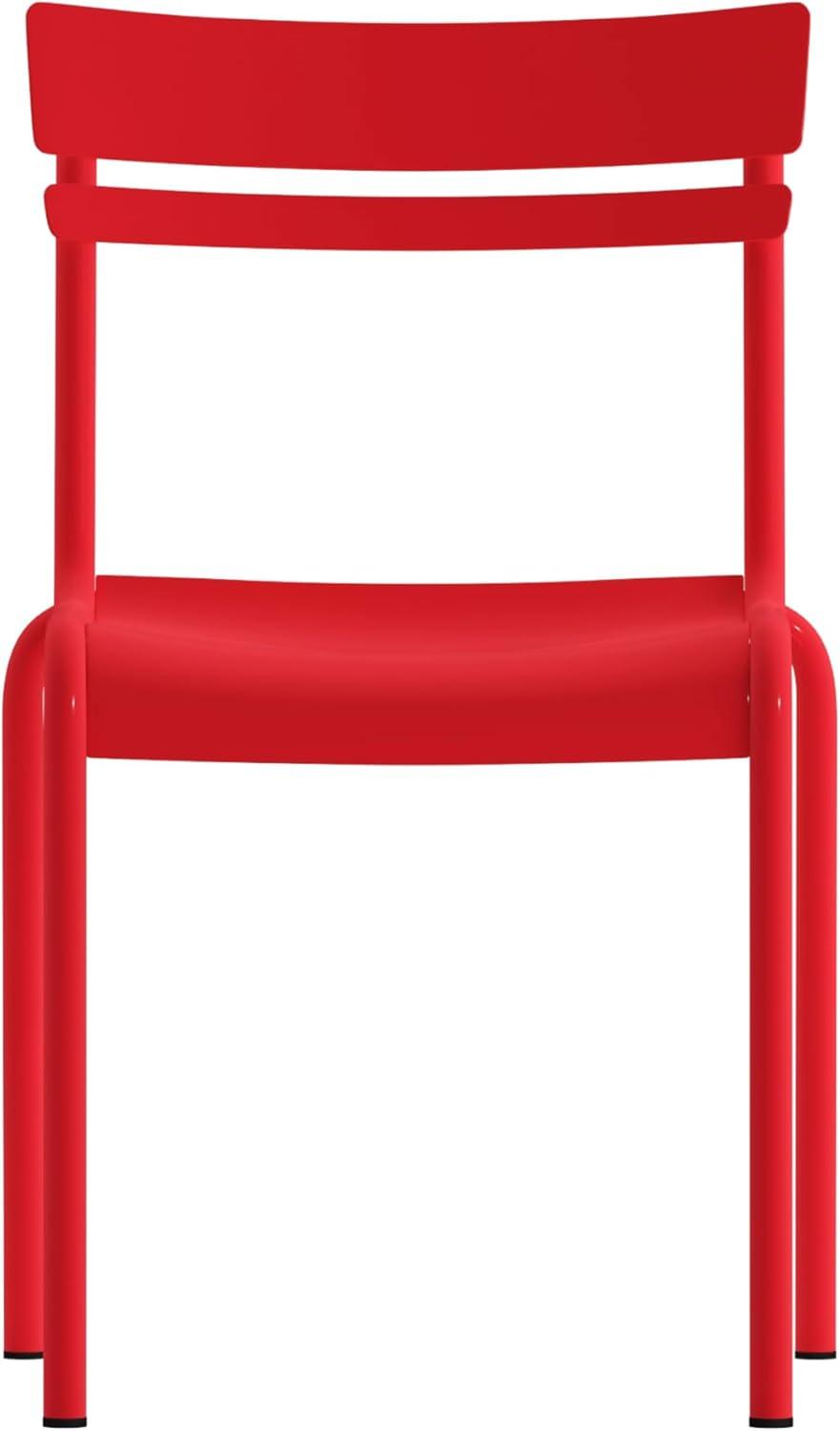 imageFlash Furniture Nash Commercial Grade Steel Stack Chair IndoorOutdoor Armless Chair with 2 Slat Back Set of 4 RedRed