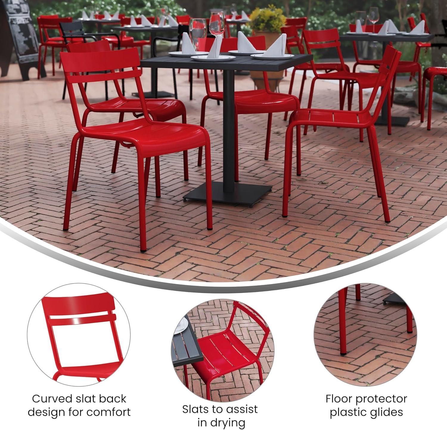 imageFlash Furniture Nash Commercial Grade Steel Stack Chair IndoorOutdoor Armless Chair with 2 Slat Back Set of 4 RedRed
