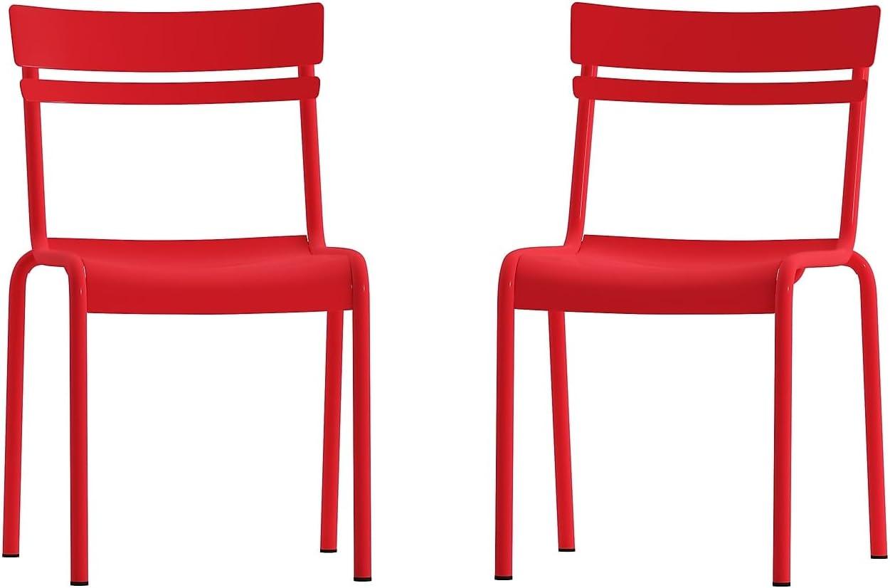 imageFlash Furniture Nash Commercial Grade Steel Stack Chair IndoorOutdoor Armless Chair with 2 Slat Back Set of 4 RedRed