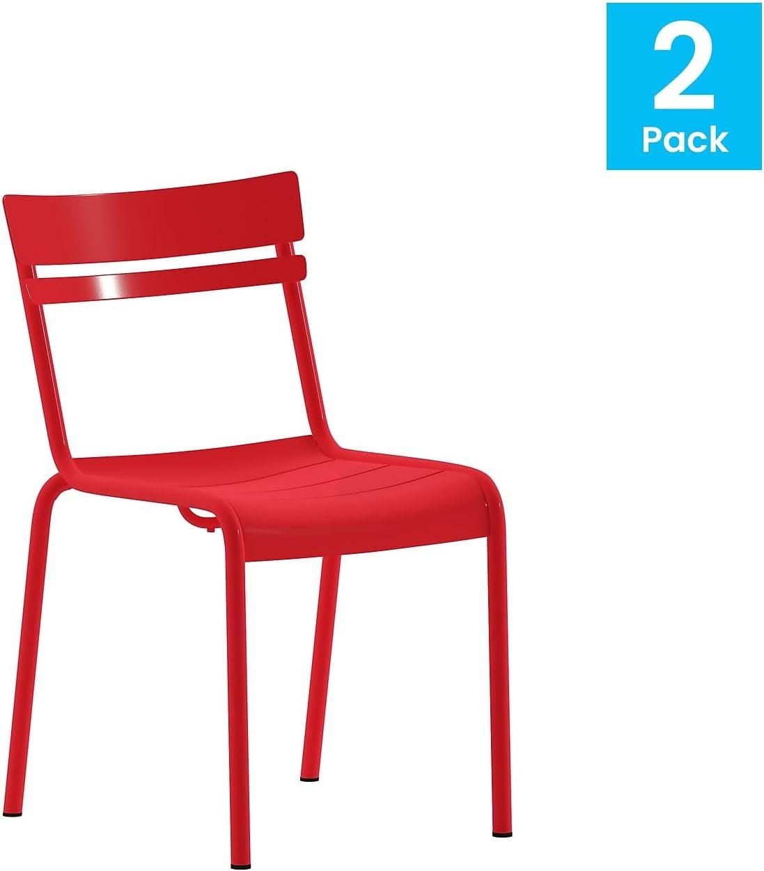 imageFlash Furniture Nash Commercial Grade Steel Stack Chair IndoorOutdoor Armless Chair with 2 Slat Back Set of 4 RedRed