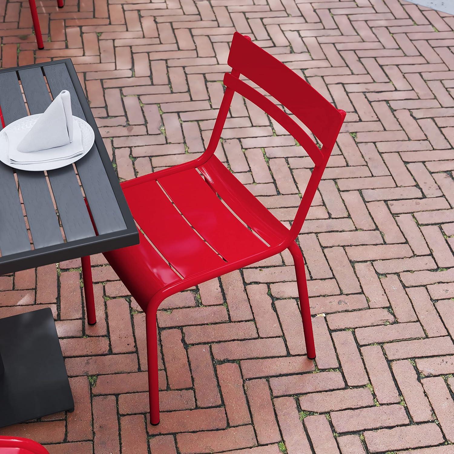 imageFlash Furniture Nash Commercial Grade Steel Stack Chair IndoorOutdoor Armless Chair with 2 Slat Back Set of 4 RedRed
