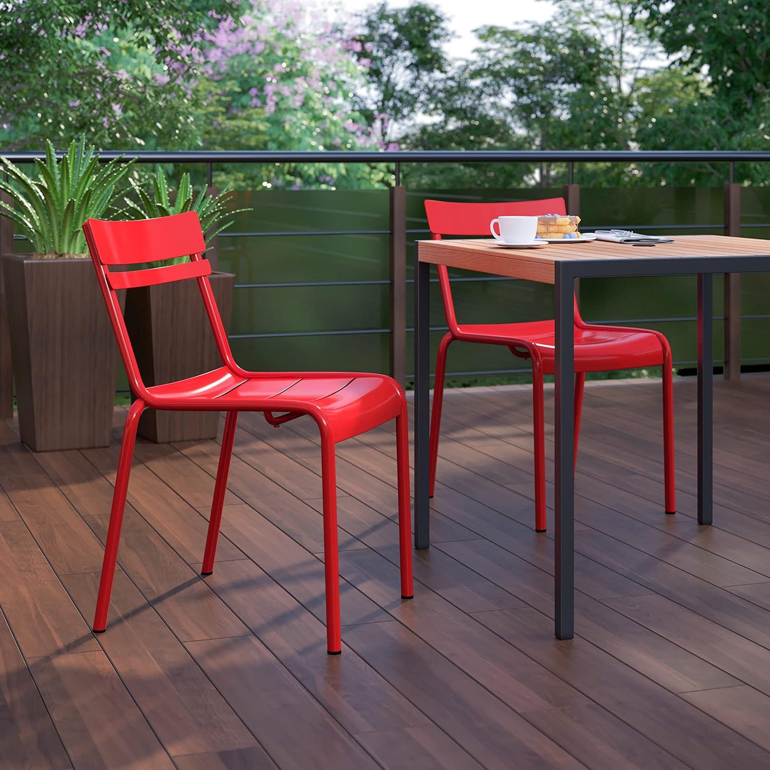 imageFlash Furniture Nash Commercial Grade Steel Stack Chair IndoorOutdoor Armless Chair with 2 Slat Back Set of 4 RedRed